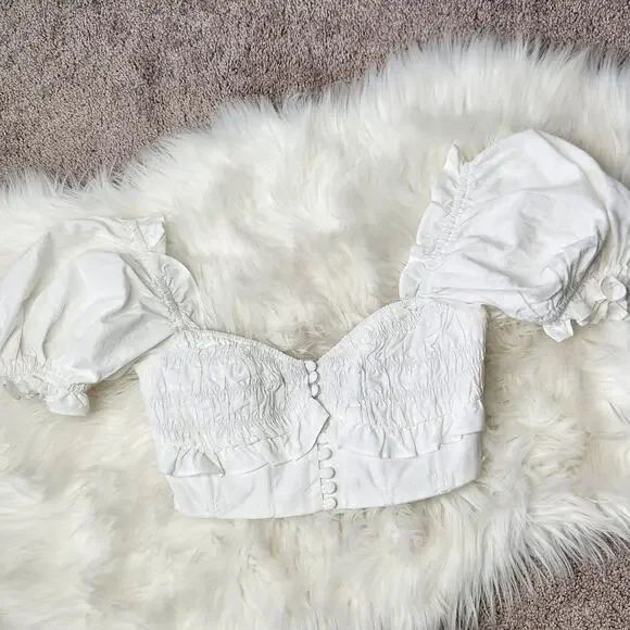 SABO Shirred Milkmaid Crop Top Womens Size XS Romantic Feminine Cottage Coquette - Picture 2 of 12